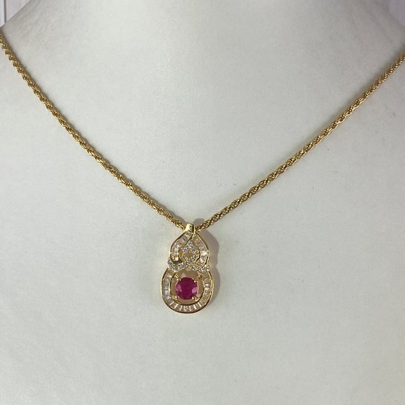 Red Ruby Necklace 2.55ctw Ruby & White Sapphire Pendant Necklace - Picture 2 of 5